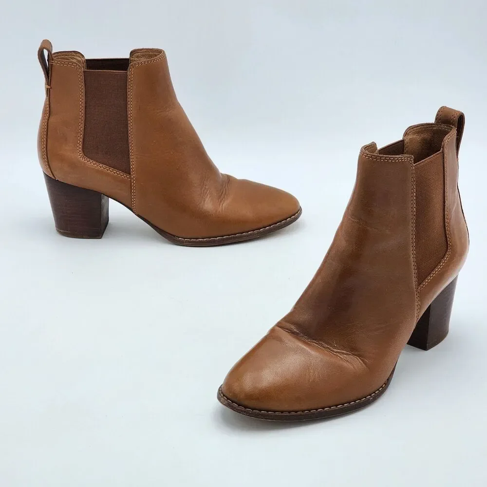 Madewell Regan Chelsea Brown Leather Block Heeled Ankle Boots Size 8 - Picture 1 of 10